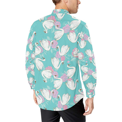 Swan Pattern Print Design 03 Men's Long Sleeve Shirt