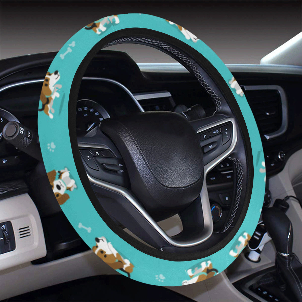 Beagle Pattern Print Design 05 Steering Wheel Cover with Elastic Edge