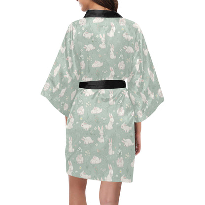 Bunny Pattern Print Design 03 Women's Short Kimono