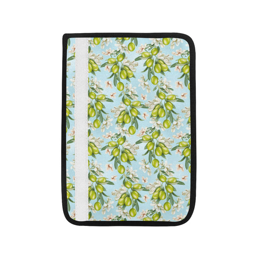 Elegant Olive Floral Print Car Seat Belt Cover