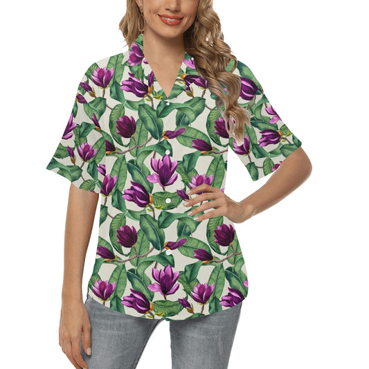 Magnolia Pattern Print Design MAG07 Women's Hawaiian Shirt