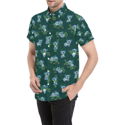 Koala Blue Design Print Men's Short Sleeve Button Up Shirt