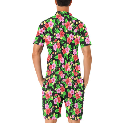 Pink Red Hibiscus Pattern Print Design HB023 Men's Romper