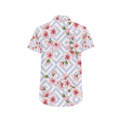 Cherry Blossom Pattern Print Design CB07 Men's Short Sleeve Button Up Shirt