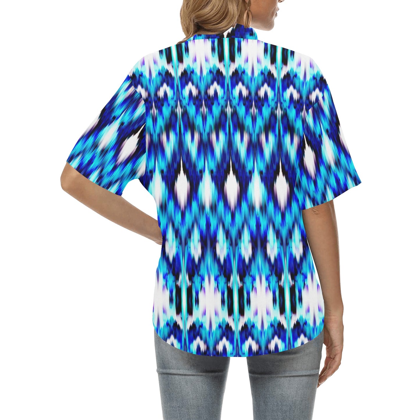 Ikat Blue Pattern Print Design 01 Women's Hawaiian Shirt