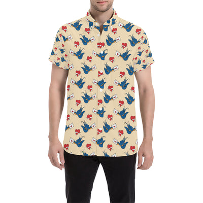 Swallow Bird Pattern Print Design 05 Men's Short Sleeve Button Up Shirt