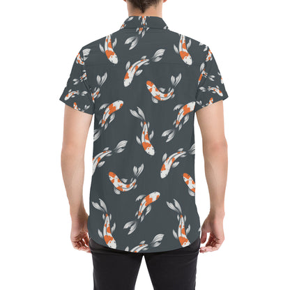 KOI Fish Pattern Print Design 04 Men's Short Sleeve Button Up Shirt