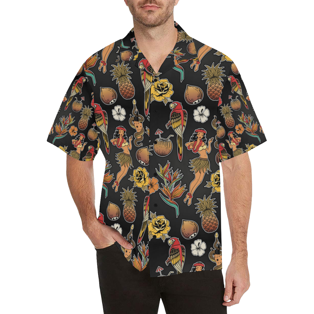 Hula Dancers Hawaiian Style Pattern Print Design 0 Men's Hawaiian Shirt