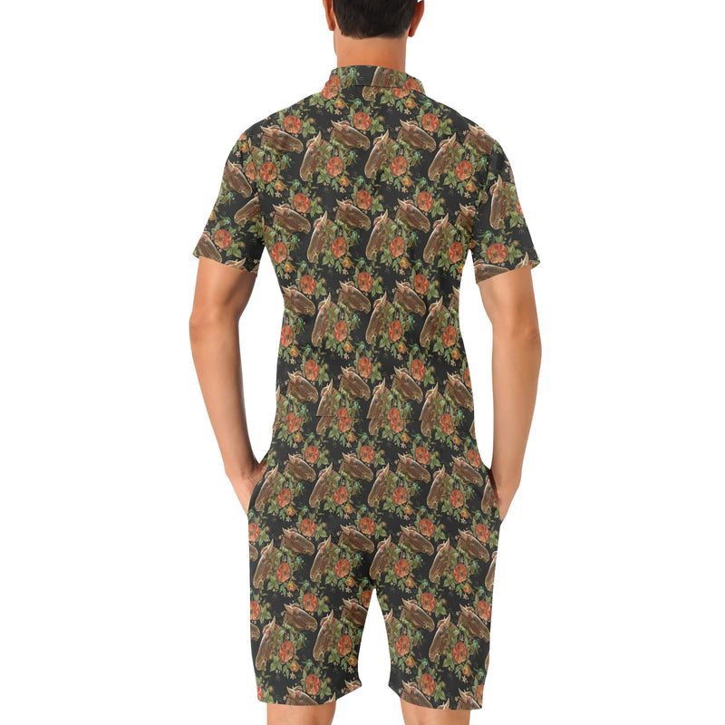 Horse Embroidery with Flower Design Men's Romper