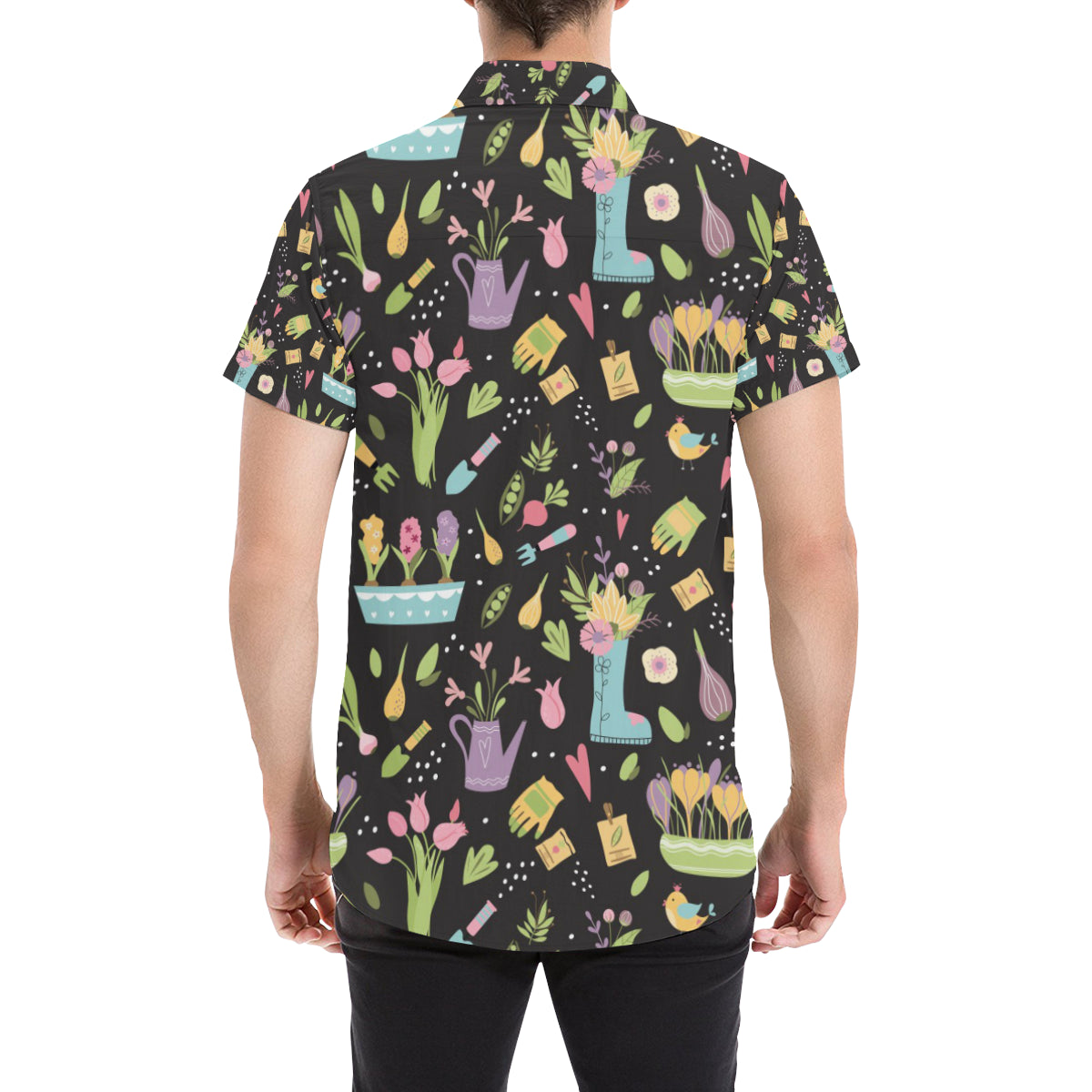 Gardening Pattern Print Design G03 Men's Short Sleeve Button Up Shirt