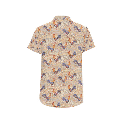 Chicken Boho Style Pattern Men's Short Sleeve Button Up Shirt