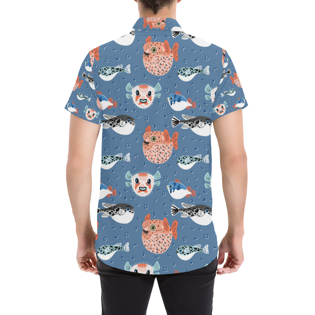 Fugu Pattern Print Design 02 Men's Short Sleeve Button Up Shirt