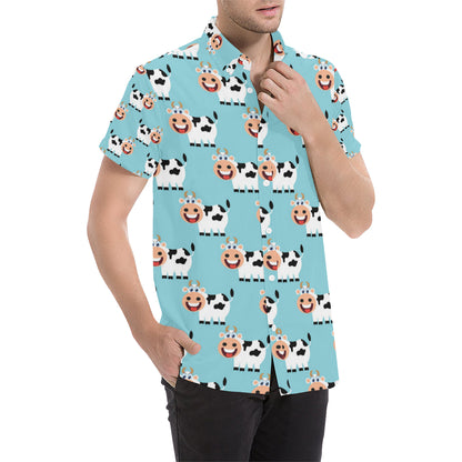 Cattle Cute Pattern Print Design 01 Men's Short Sleeve Button Up Shirt