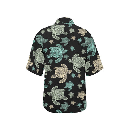Sea Turtle Stamp Pattern Women's Hawaiian Shirt