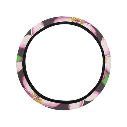 Pink Plumeria Pattern Print Design PM019 Steering Wheel Cover with Elastic Edge