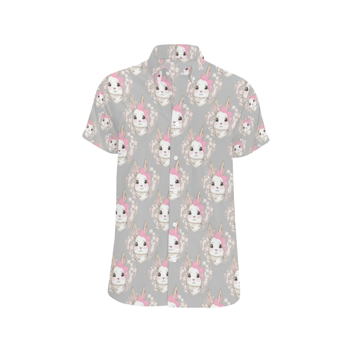 Rabbit Pattern Print Design RB07 Men's Short Sleeve Button Up Shirt