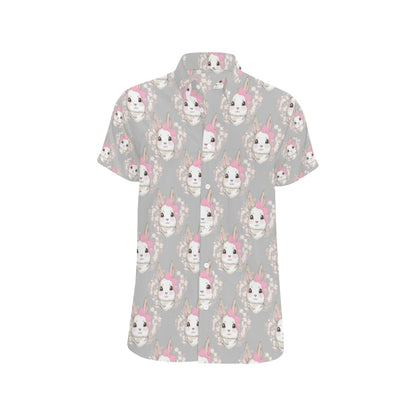 Rabbit Pattern Print Design RB07 Men's Short Sleeve Button Up Shirt