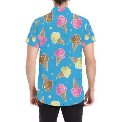 Ice Cream Pattern Print Design 01 Men's Short Sleeve Button Up Shirt