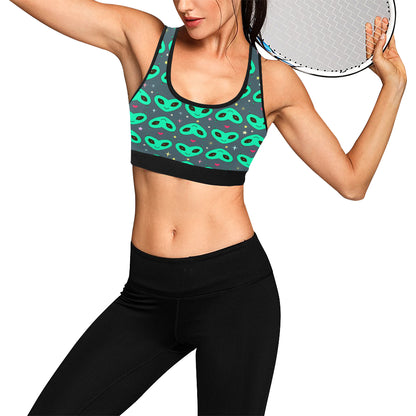 Alien Head Heart Pattern Print Design 03 Sports Bra