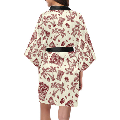 Tiki Tribal Mask Palm Tree Women's Short Kimono