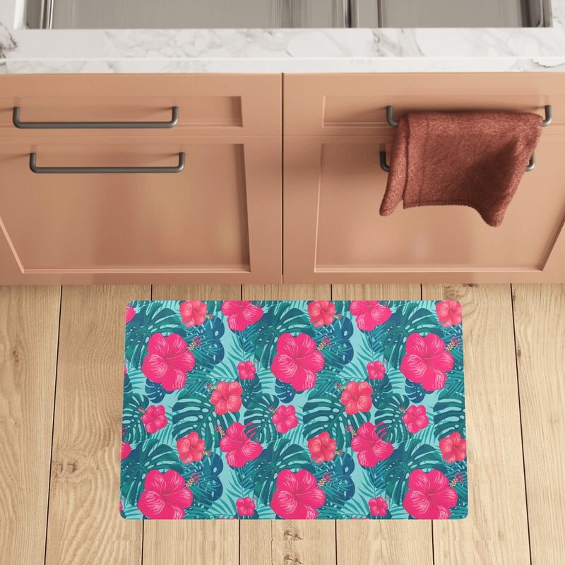 Red Hibiscus Pattern Print Design HB017 Kitchen Mat