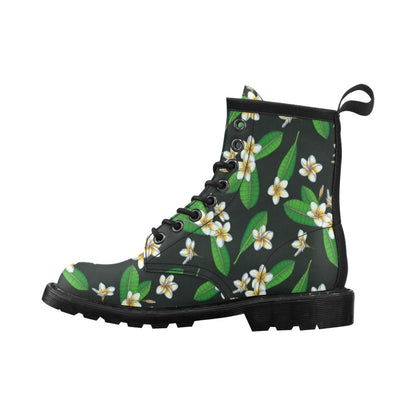 White Plumeria Pattern Print Design PM023 Women's Boots