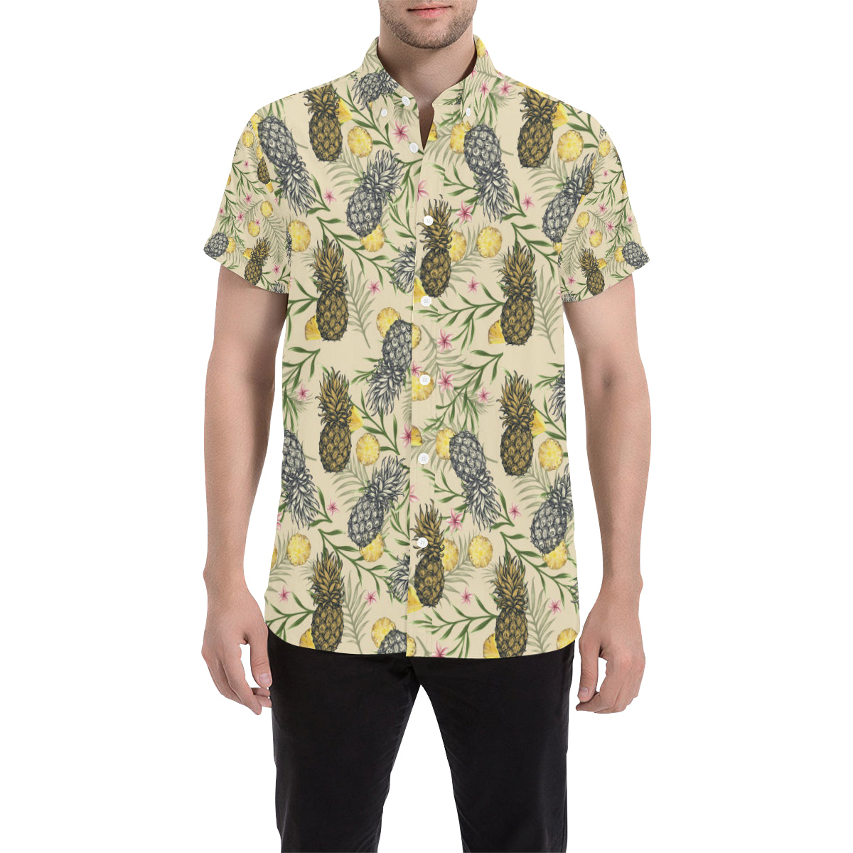 Pineapple Pattern Print Design PP012 Men's Short Sleeve Button Up Shirt