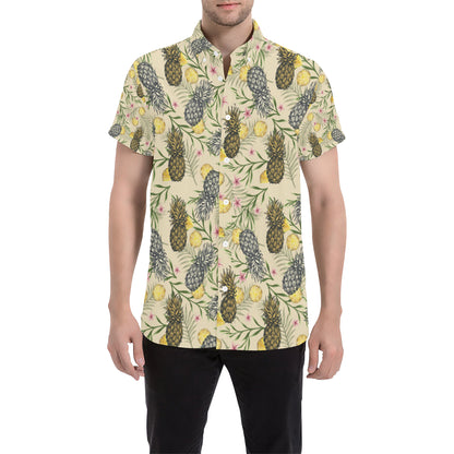 Pineapple Pattern Print Design PP012 Men's Short Sleeve Button Up Shirt