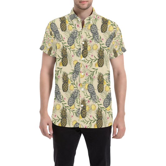 Pineapple Pattern Print Design PP012 Men's Short Sleeve Button Up Shirt