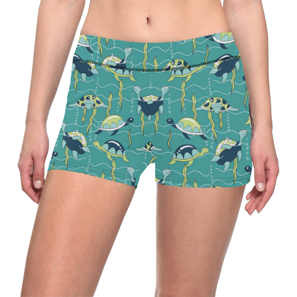 Sea Turtle Pattern Print Design T08 Yoga Shorts