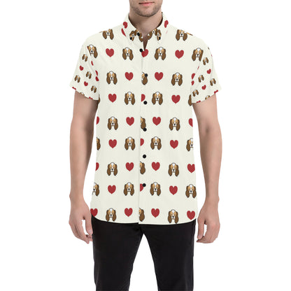 Cavalier King Charles Spaniels Pattern Print Desig Men's Short Sleeve Button Up Shirt