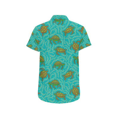 Sea Turtle Pattern Print Design T010 Men's Short Sleeve Button Up Shirt