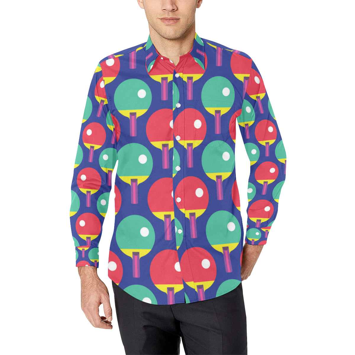 Ping Pong Pattern Print Design A03 Men's Long Sleeve Shirt