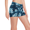 Rose Blue Pattern Print Design RO014 Yoga Shorts