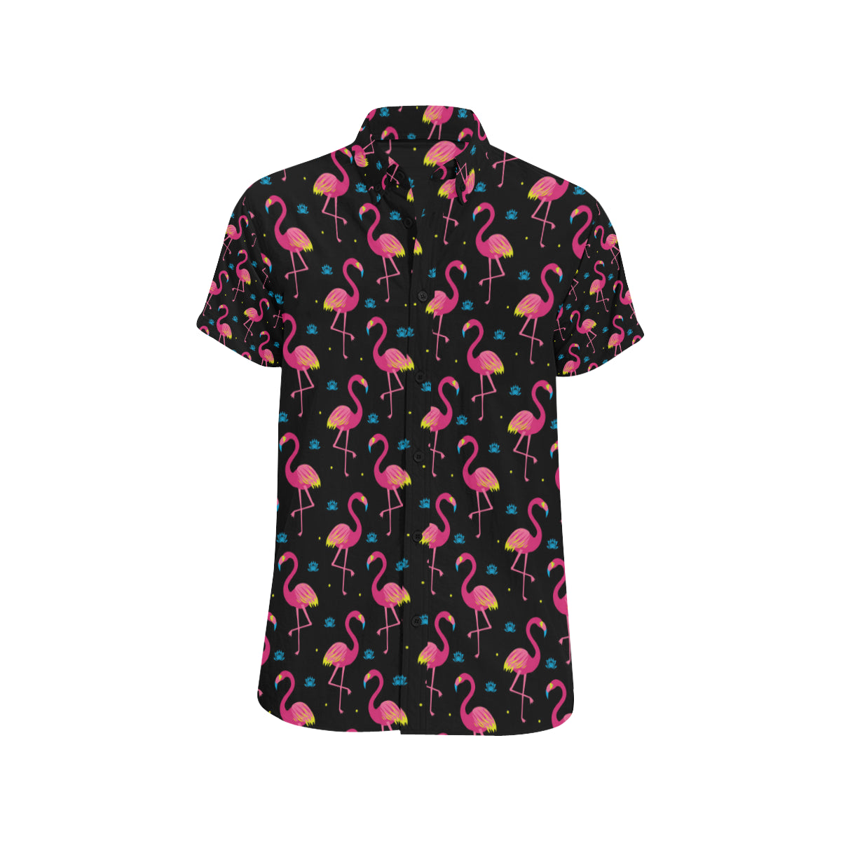 Flamingo Pink Neon Print Pattern Men's Short Sleeve Button Up Shirt