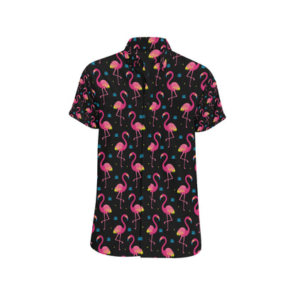 Flamingo Pink Neon Print Pattern Men's Short Sleeve Button Up Shirt