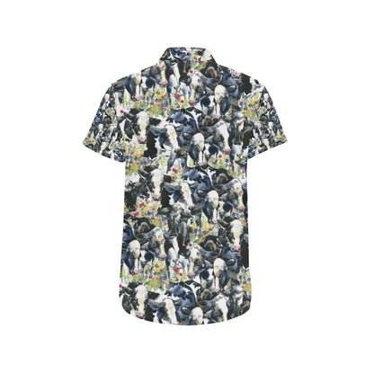 Cow Watercolor Print Pattern Men's Short Sleeve Button Up Shirt