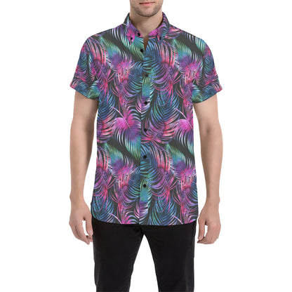 Palm Leaves Pattern Print Design PL010 Men's Short Sleeve Button Up Shirt