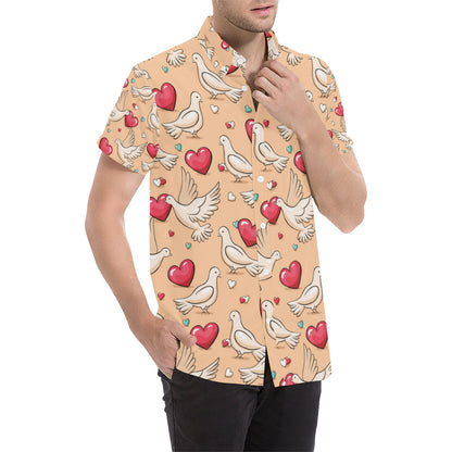 Pigeon Heart Pattern Print Design 04 Men's Short Sleeve Button Up Shirt