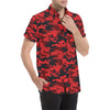 Camo Red Pattern Print Design 03 Men's Short Sleeve Button Up Shirt