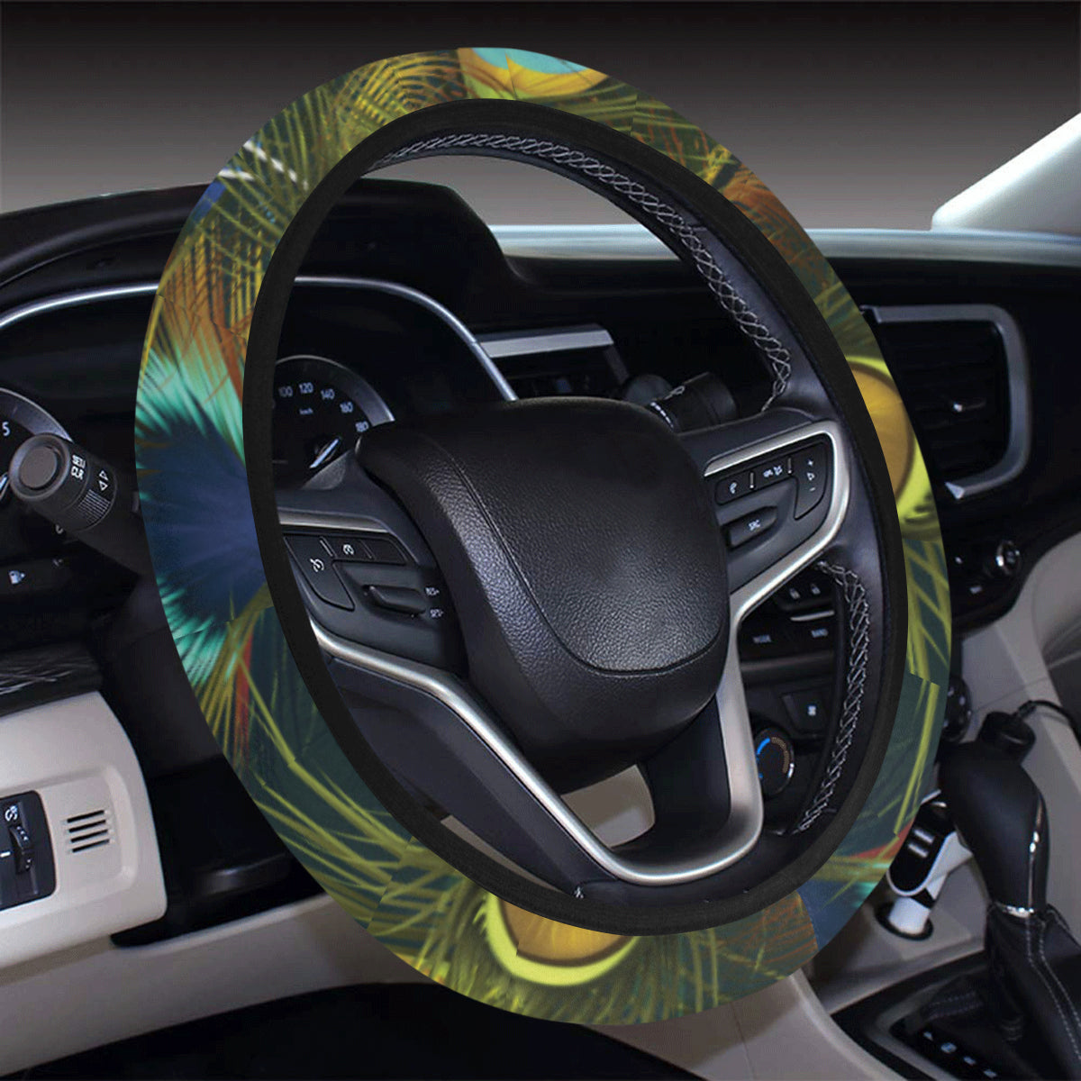 Peacock Feather Pattern Print Design A03 Steering Wheel Cover with Elastic Edge