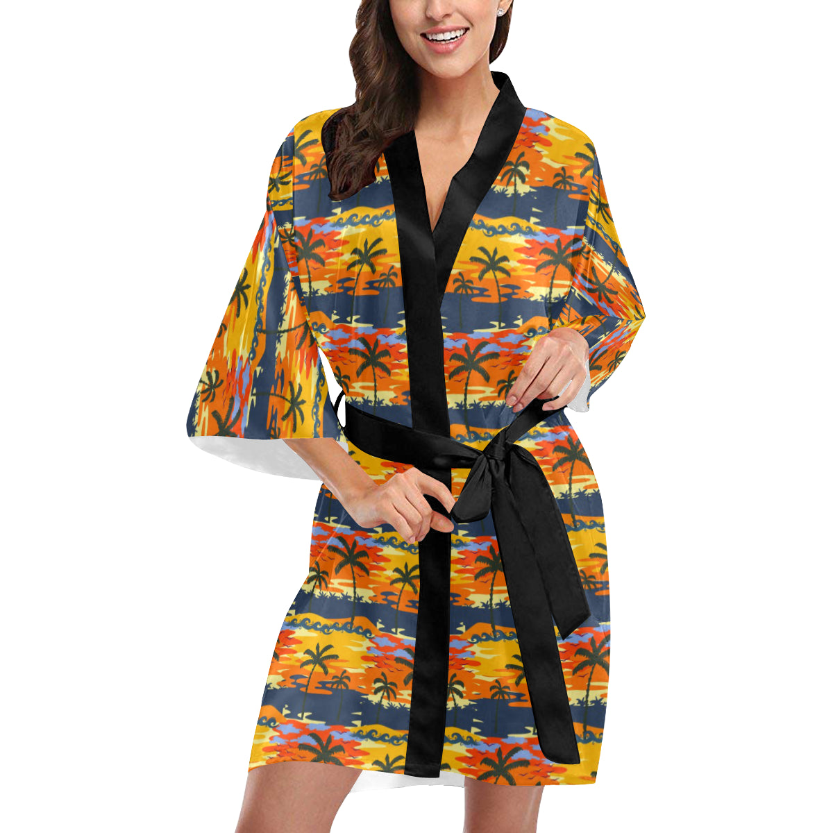 Palm Tree Pattern Print Design PT010 Women Kimono Robe
