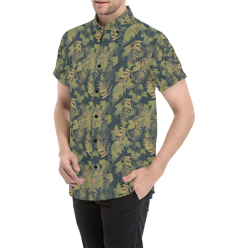 Camouflage Tropical Pattern Print Design 04 Men's Short Sleeve Button Up Shirt