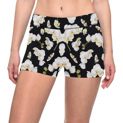Orchid White Pattern Print Design OR011 Yoga Shorts