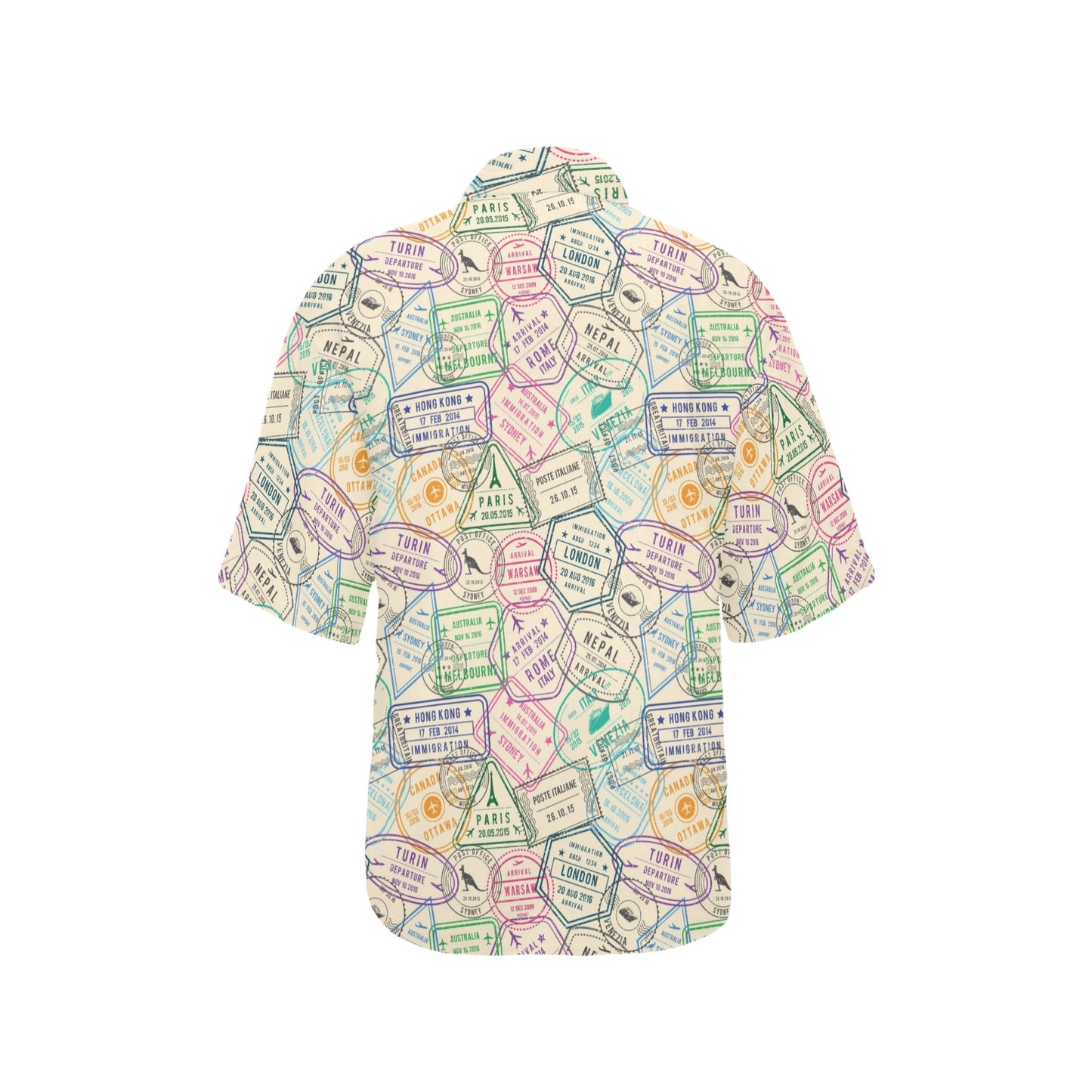 Travel Stamp Print Design LKS303 Women's Hawaiian Shirt