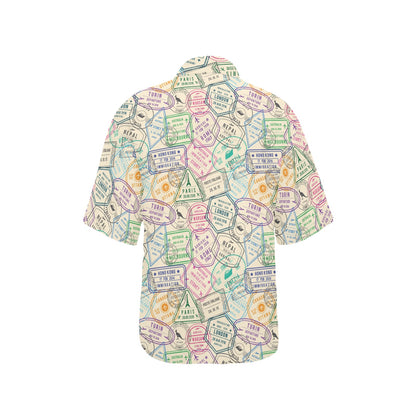 Travel Stamp Print Design LKS303 Women's Hawaiian Shirt