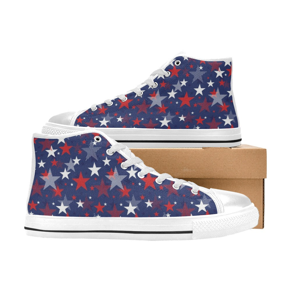 Star Print Design LKS304 High Top Women's White Shoes