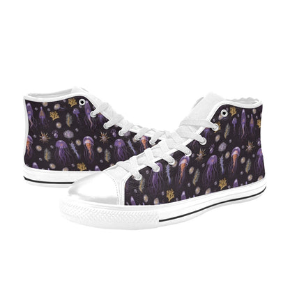 Seaweed With Jelly Fish Print Design LKS305 High Top Women's White Shoes