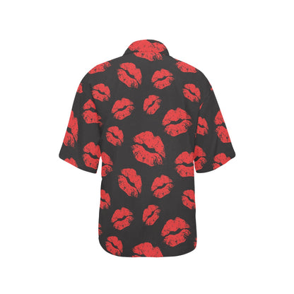Lip Red Pattern Print Design 02 Women's Hawaiian Shirt