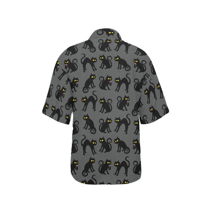 Black Cat Cute Print Pattern Women's Hawaiian Shirt